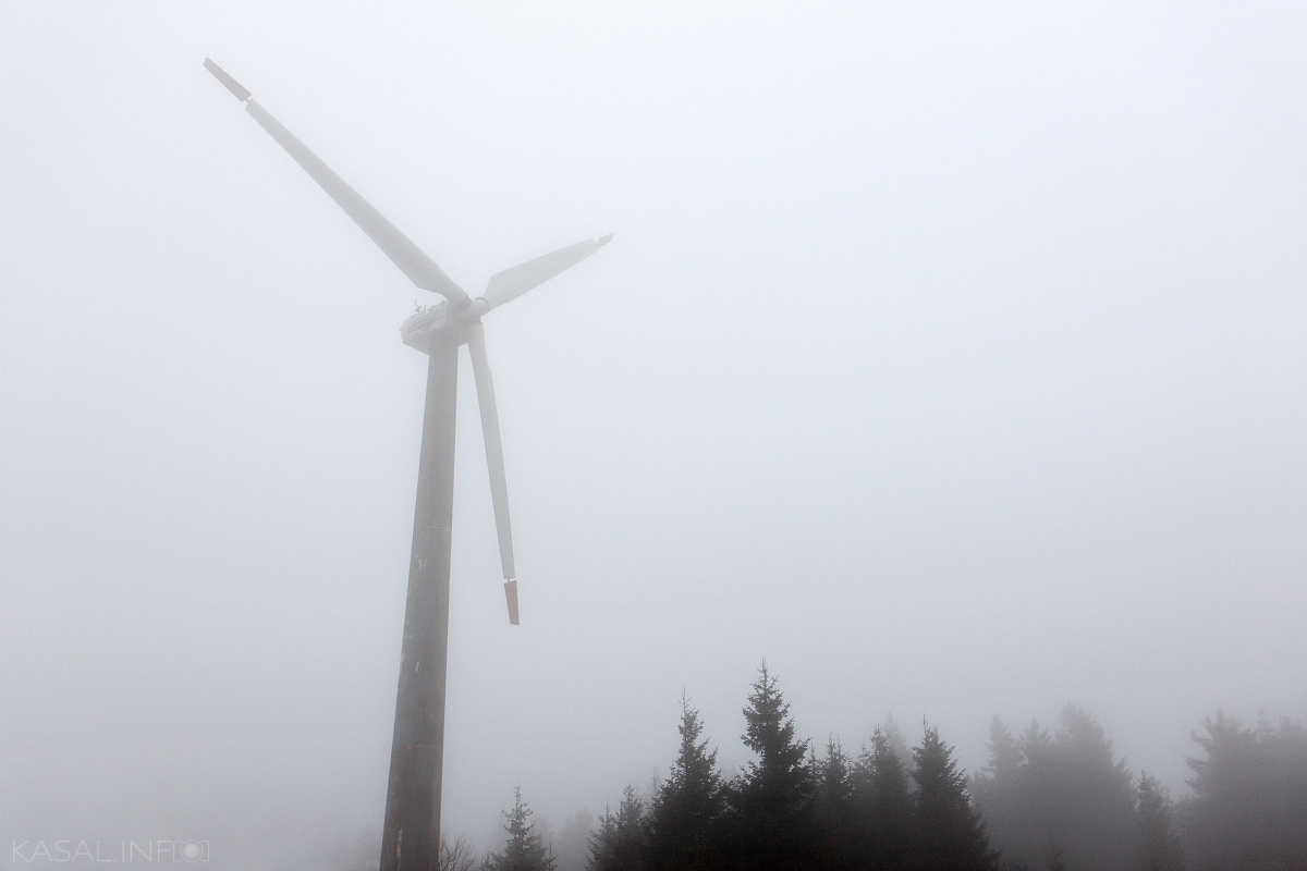 Wind turbine in the fog